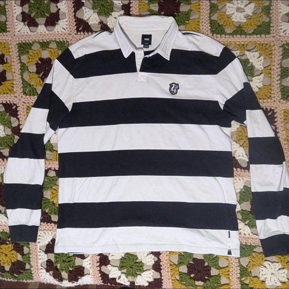 Mens Vans Checkerboard Research Long Sleeve Rugby Polo Black/White Size XL - Picture 1 of 5